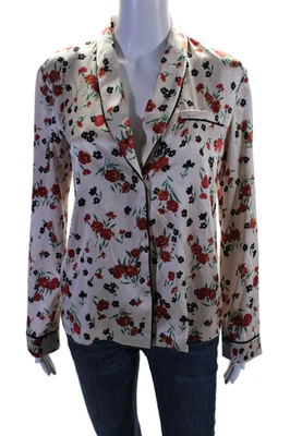 A.L.C. Blusa para mujer de seda con estampado floral cuello manga larga abotonada rosa talla 0 Foto 1 de 4