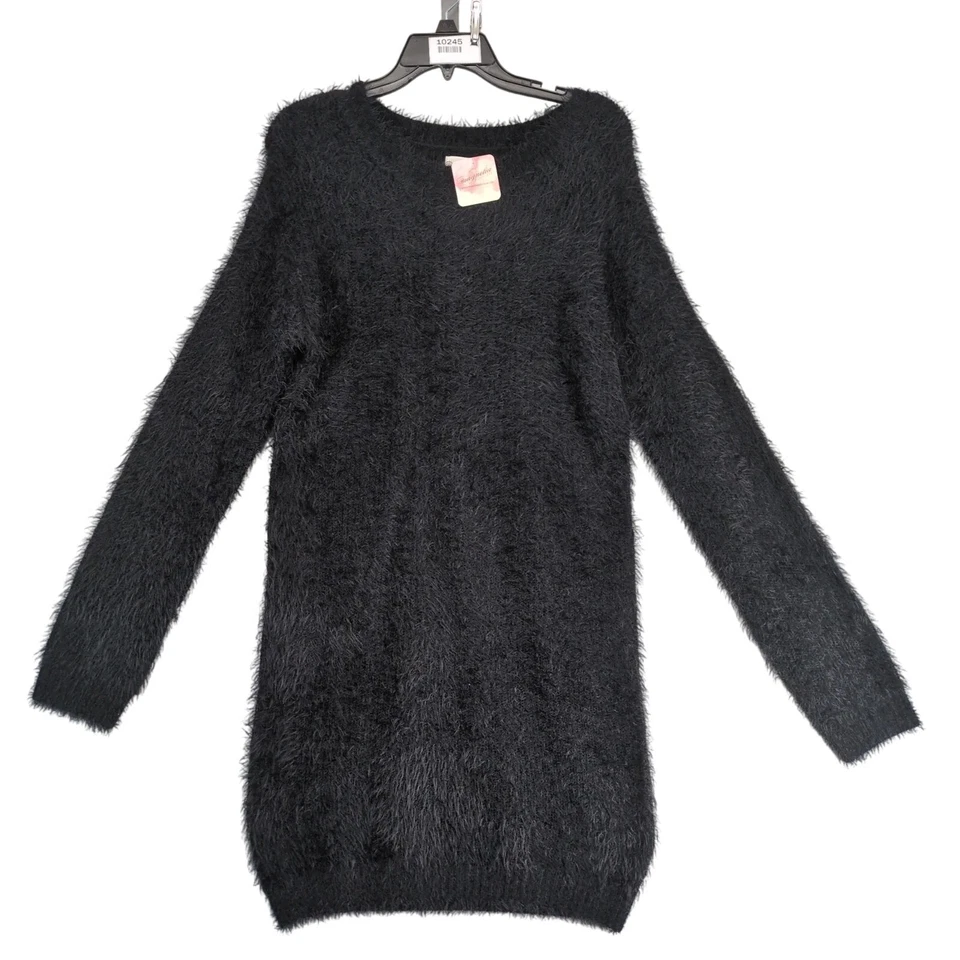 Nuevo con etiquetas Vestido Suéter Everly Negro Pluma Difuso Talla L Ajustado Elastizado Capricho Acogedor Foto 1 de 4