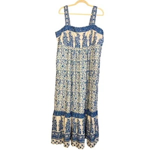 Wrap London Blue & Cream Floral Boho Cotton Sundress Sz 16 casual coastal - Picture 1 of 10