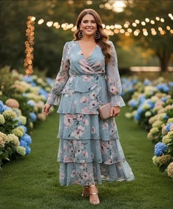 Neu mit Etikett Toleen Maxikleid Blumen 4X Boho Fairycore Cottagecore Stufen Rüschen Hochzeit - Bild 1 von 14