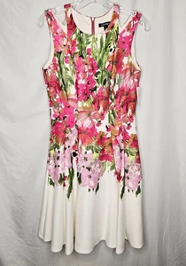 Roz & Ali Floral Fit & Flare Zip Up Dress Vibrant Pink & Green Size 4 Brand New - Picture 1 of 16