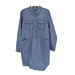Duluth Trading Rootstock Chambray Shirt Dress Pockets Utility Organic Cotton XL - Picture 1 of 11