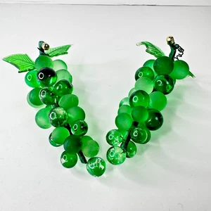 2er Set Mini Vintage grüne Glas Trauben & Blätter Trauben unmarkiert Kunstglas - Bild 1 von 6