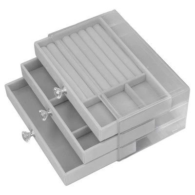 Organizer portagioie acrilico 3 cassetti portaoggetti trasparente espositore gioielli stand - Immagine 1 di 4