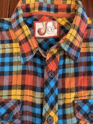 OP Ocean Pacific Vtg Color Plaid Flannel Shirt Large 90s K Cobain Surf Grunge - Image 1 of 4