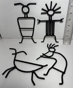 Petroglyph Style Metal Wall Art Hanging Decor Kokopelli Deer Man Set X4 Native - Picture 1 of 1