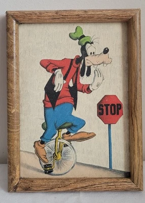 Arte Disney Goofy en tinta de monociclo sobre papel de fieltro años 50 Foto 1 de 3