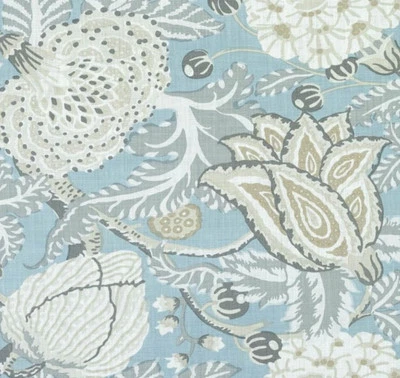 Thibaut Curtain Fabric 'MITFORD' 3.6 METRES (360cm) AQUA 100% Linen - Image 1 of 4