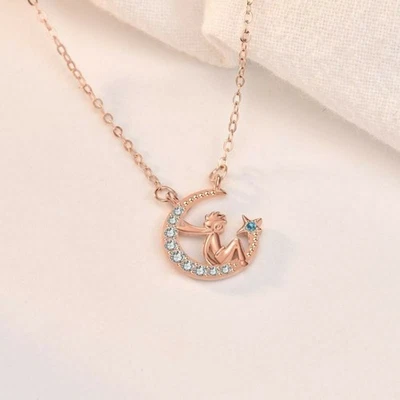 Collana Piccolo Principe Argento 925 - Ciondolo Stella Mezzaluna Regalo per... - Immagine 1 di 4