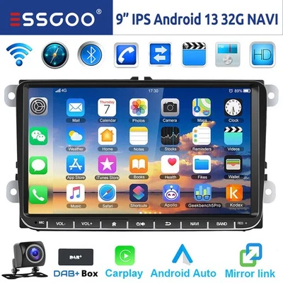 Autoradio 2DIN DAB+ Carplay Android 13 32G GPS CAM Per VW GOLF 5 6 Tiguan Passat - Immagine 1 di 4