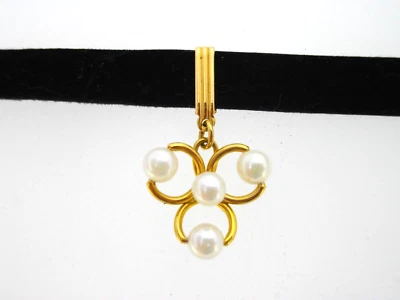 Van Dell ожерелье черный бархат ошейник 12K золото заполненное 4 культивированный жемчуг 5 мм - Изображение 1 из 4