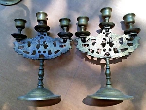 ANTIQUE CHINA CANDLE STICK OLD BRASS PAIR - Picture 1 of 5