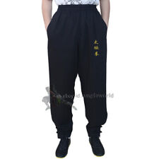 Pantalon d'arts martiaux broderie noire Tai Chi Kung Fu Wing Chun Wushu 