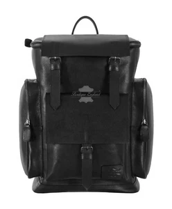 Unisex Backpack Rucksack Black Cowhide Leather Casual Style College Travel Bag - Picture 1 of 11
