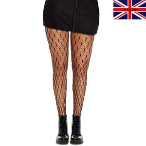 Womens Cut Out Web Patterned Fishnet Tights Black Gothic Goth Emo UK 6-16 - Picture 1 of 9