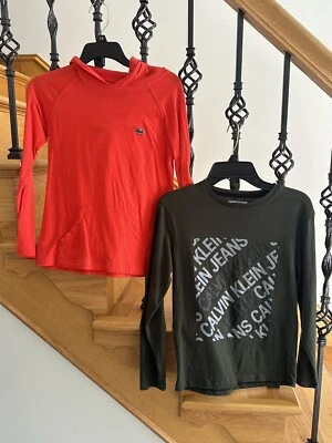 Lacoste Calvin Klein Lote 2 Camisas Niños Manga Larga Naranja Con Capucha Oliva Talla 8 Foto 1 de 4