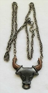 NEW! Taurus Bull Necklace-Handcrafted Brass/Pewter-16" Sterling Chain - Picture 1 of 4