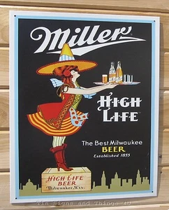 Miller High Life Retro Server Girl TIN SIGN beer metal poster vtg bar decor 856 - Picture 1 of 5