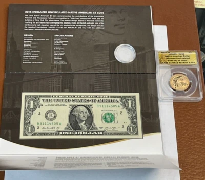2015 Mohawk Iron Workers Coin and Currency Set - Enhanced Dollar ANACS EU69 FDOI - Image 1 of 4