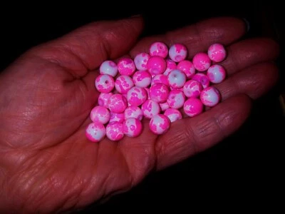 Cuentas premium de trucha/salmón/cabeza de acero para pesca de hundimiento UV 10 mm 25 quilates blanco rosa Foto 1 de 2