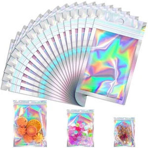100 Pack Mylar Bags Resealable Holographic Zip Bags for Jewelry Candy Treats - Picture 1 of 6