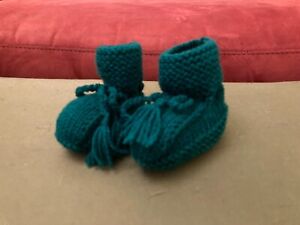 Scarpine neonato in lana - Fatte a mano - Verde scuro - Nuove.