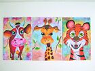 3 x Poster, DinA4 Bild Bilder für Kinder, Kuh Giraffe Tiger, Drucke Kinderzimmer
