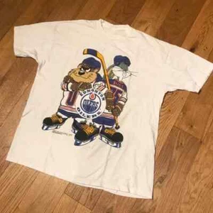Vintage Edmonton Oilers Taz Retro Reprint T Shirt White  AN50678 - Picture 1 of 2