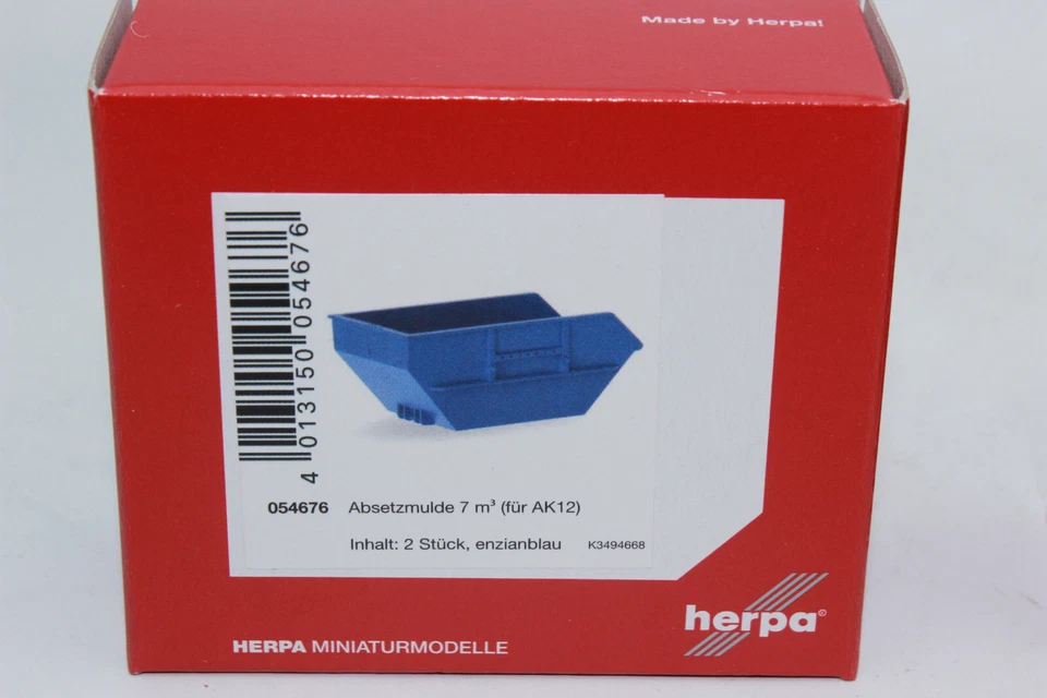 Herpa 054676 Absetzmulde Dump Truck Container Small 2 Piece Blue 1:87 H0 New Ob - Image 1 of 1