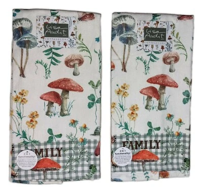 Set of 2 CottageCore FAMILY Mushrooms Terry Kitchen Towels by Kay Dee Designs