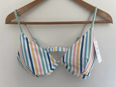 Top de natación bikini triángulo a rayas arco iris azul marino antiguo para mujer UPF 40 multi XXL Foto 1 de 4