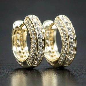 Imitación Diamante Aro Pendientes Para Hombres 14K Oro Amarillo Chapado Plata - Imagen 1 de 1