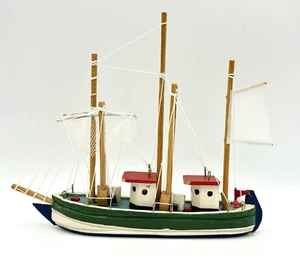 Modell Fischerboot Boot Angeln Holz 3 Bäume Vintage maritime Einrichtung - Bild 1 von 14