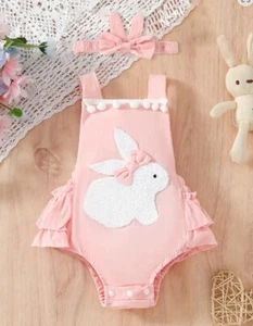 NEW Easter Bunny Rabbit Baby Girls Sleeveless Ruffle Romper Jumpsuit - Picture 1 of 8