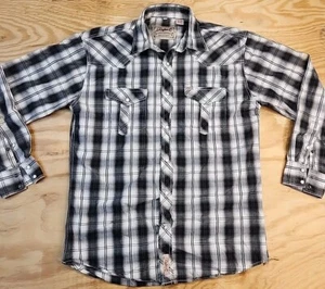 Rafter C Black Plaid Pearl Snap Long Sleeve Western Cotton Shirt Mens Large - Picture 1 of 10