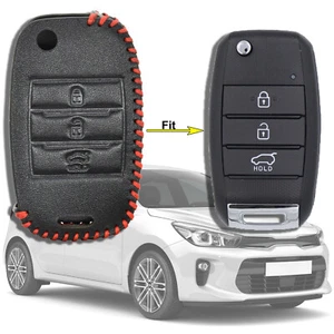 Car Key Leather Cover Fob Case For Kia Rio Soul Sportage Optima Sorento 3 Button - Picture 1 of 6