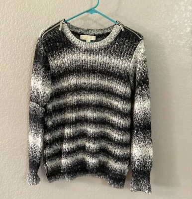 Suéter Michael Kors Mujer L Negro Gris Rayas Detalle Cremallera Pullover Acogedor Foto 1 de 4
