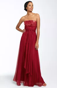 ABS by Allen Schwartz Sequined Strapless Gown Sz 4 Wine - Picture 1 of 2