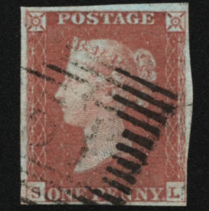 SG8 (BS62) 1d Red Imperf Plate 73 - SL - 4 Margin - Fine - Picture 1 of 2