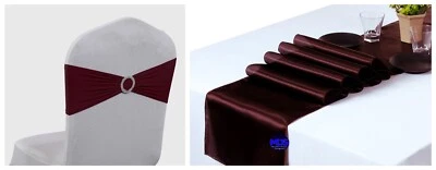 Fajas de silla de spandex + corredores de mesa de satén decoración de boda cumpleaños fiesta (oferta combinada) Foto 1 de 4