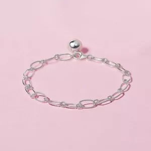 Bracciale con ciondolo regolabile, catena a maglie. Argento sterling 925 massiccio. Con goccia a sfera - Foto 1 di 3