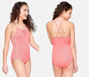Justice Girls One Piece Swimsuit Ribbed Logo Swimwear Size 10 New With Tag - Bild 1 von 6