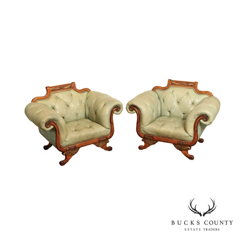 Quality Empire Style Pair of Tufted Leather Lounge Chairs Cover
