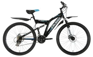 Boss Stealth Mountain Bike Mens Full Suspension 26" Wheel 18.5" Frame Black/Blue - Picture 1 of 7