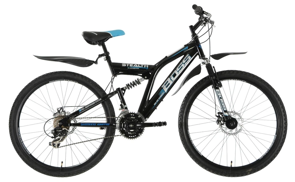 Boss Stealth Mountainbike Herren Vollfederung 26"" Rad 18,5"" Rahmen schwarz/blau