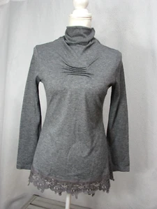 Soft Surroundings Gray Tunic Sweater Wool Blend Mock Neck Crochet Hem Womens PXS - Picture 1 of 8