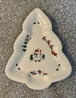 Pfaltzgraff Snow Village Christmas Tree Shaped Serving Dish 10.5”x 8.5” USA - Image 1 of 4