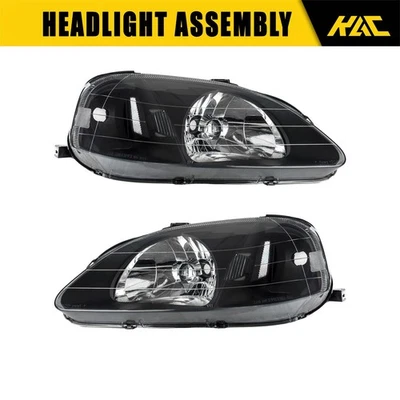 车头灯组件适用于 1999 - 2000 年本田思域卤素黑色外壳 99 -00 双 — 第 1/4 张图片