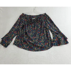 Camicetta contadina piccola donna marca Lucky nera floreale fumè manica a campana 3/4 - Foto 1 di 7