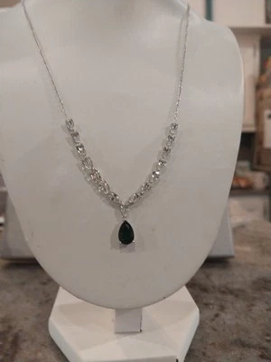 Chrome Diopside, White Topaz Drop Necklace (20")/Rhod/Sterling,TCW= 5.0 Cts - Image 1 of 4